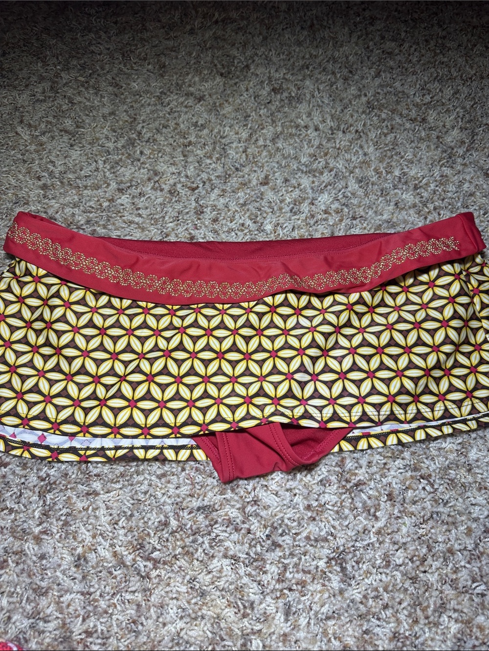 VINTAGE Daisy Fuentes Red and Yellow Geometric Swim Skirt Bottom